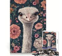 Puzzle Difficile de 1000 pièces représentant Un Portrait d'autruche sur Fond Floral, idéal pour Adultes Jeu de logique Solide, Simple et Amusant, découpe de précision, Cadeau de Noël (38x52cm)