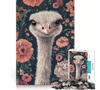 Puzzle Difficile de 1000 pièces représentant Un Portrait d'autruche sur Fond Floral, idéal pour Adultes Jeu de logique Solide, Simple et Amusant, découpe de précision, Cadeau de Noël (38x52cm)