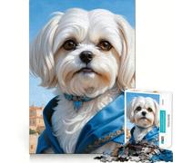 Puzzle difficile de 1000 pièces représentant un portrait de chien maltais royal idéal pour adultes Jeu de logique et d'adresse à partager en famille Pièce de collection aux découpes précises (50x75cm)