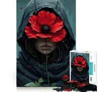 Puzzle Difficile de 1000 pièces représentant Un Portrait de Femme avec Un Coquelicot Rouge, idéal pour Adultes Jeu intellectuel, qualité et découpe exceptionnelles Cadeau raffiné (38x52cm)