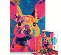 Puzzle Difficile de 1000 pièces représentant Un Portrait de Lapin néon, idéal pour Adultes Jeu de logique Robuste, Parfait pour Partager Un Moment Convivial Bords Nets (38x52cm)