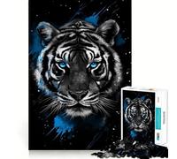 Puzzle Difficile de 1000 pièces représentant Un Portrait de Tigre avec des Accents Bleus, pour Adultes 38x52cm