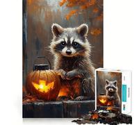 Puzzle Difficile de 1000 pièces représentant Un Raton Laveur avec Une Citrouille d'halloween, idéal pour Adultes Jeu de logique Pure, activité la Maison, découpe Nette, Joli Cadeau (38x26cm)