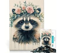 Puzzle Difficile de 1000 pièces représentant Un Raton Laveur avec Une Couronne de Fleurs, idéal pour Adultes Améliore la mémoire, détend l'esprit et Offre Un Cadeau élégant aux Bords Nets (50x75cm)