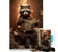 Puzzle Difficile de 1000 pièces représentant Un Raton Laveur dans des Toilettes, avec du Papier Journal Idéal pour Les Adultes Un Casse-tête Relaxant et apaisant, Un Cadeau Original (38x52cm)