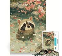 Puzzle Difficile de 1000 pièces représentant Un Raton Laveur dans Un étang avec des cerisiers en Fleurs, idéal pour Adultes Un Casse-tête Relaxant et apaisant, Un Cadeau Original (38x26cm)