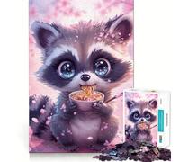 Puzzle Difficile de 1000 pièces représentant Un Raton Laveur et des Fleurs de Cerisier, idéal pour Adultes Jeu de logique Pure, activité la Maison, découpe Nette, Joli Cadeau (38x52cm)