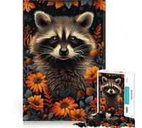 Puzzle Difficile de 1000 pièces représentant Un Raton Laveur et des Fleurs, idéal pour Adultes Améliore la mémoire, détend l'esprit et Offre Un Cadeau élégant aux Bords Nets (38x26cm)