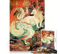 Puzzle Difficile de 1000 pièces représentant Un Renard à Neuf queues dans Un Paysage Japonais idéal pour Adultes Jeu de logique Solide Simple et Amusant découpe de précision Cadeau de Noël (38x26cm)