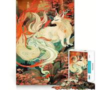 Puzzle Difficile de 1000 pièces représentant Un Renard à Neuf queues dans Un Paysage Japonais idéal pour Adultes Jeu de logique Solide Simple et Amusant découpe de précision Cadeau de Noël (38x26cm)