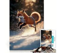 Puzzle Difficile de 1000 pièces représentant Un Renard Roux bondissant dans la Neige, idéal pour Adultes Améliore la mémoire, détend l'esprit et Offre Un Cadeau élégant aux Bords Nets (50x75cm)