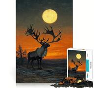 Puzzle Difficile de 1000 pièces représentant Un Renne sous la Pleine Lune, idéal pour Adultes Jeu de logique et d'adresse, à Partager en Famille Pièce de Collection aux découpes précises (38x26cm)
