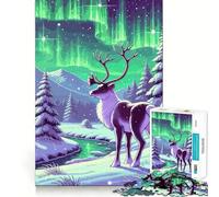 Puzzle Difficile de 1000 pièces représentant Un Renne sous Une Aurore boréale, idéal pour Adultes (38x26cm) Un Cadeau Classique, apaisant et Facile à découper
