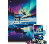 Puzzle Difficile de 1000 pièces représentant Un Renne sous Une Aurore boréale, idéal pour Adultes Un Jeu intellectuel Stimulant, Un Cadeau raffiné et de Grande qualité (50x75cm)