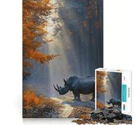 Puzzle Difficile de 1000 pièces représentant Un rhinocéros dans Une forêt d'automne, idéal pour Adultes et Stimulant intellectuel Un Cadeau raffiné et de Grande qualité (38x52cm)