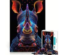 Puzzle Difficile de 1000 pièces représentant Un rhinocéros néon, idéal pour Adultes Jeu de logique et de Train, découpe Lisse, Cadeau de qualité supérieure (50x75cm)