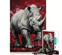Puzzle Difficile de 1000 pièces représentant Un rhinocéros sur Fond Rouge, idéal pour Adultes Découpe Lisse et silencieuse Cadeau Classique (38x52cm)