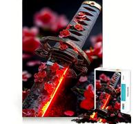 Puzzle Difficile de 1000 pièces représentant Un Sabre de samouraï et des Fleurs de Cerisier idéal pour Adultes Jeu de logique et de réflexion à Partager en Famille Pièce de Collection aux découpes
