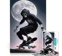 Puzzle Difficile de 1000 pièces représentant Un Squelette Skateur au Clair de Lune, idéal pour Adultes Jeu de logique, Lien Familial, découpe de précision et Surprise chaleureuse 38x52cm