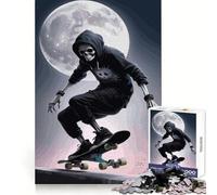 Puzzle Difficile de 1000 pièces représentant Un Squelette Skateur au Clair de Lune, idéal pour Adultes Jeu de logique, Lien Familial, découpe de précision et Surprise chaleureuse 38x52cm