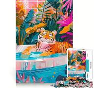 Puzzle Difficile de 1000 pièces représentant Un Tigre dans Une Piscine entouré de Feuillage, pour Adultes Jeu Intelligent et Amusant, découpe précise, Cadeau Artistique 50x75cm