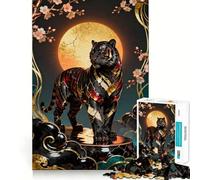 Puzzle Difficile de 1000 pièces représentant Un Tigre orné de Lune et de Fleurs, idéal pour Adultes Stimule la mémoire, Jeu apaisant, découpe de qualité supérieure, Cadeau Parfait (50x75cm)