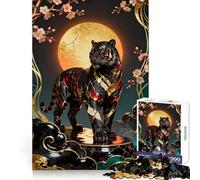 Puzzle Difficile de 1000 pièces représentant Un Tigre orné de Lune et de Fleurs, idéal pour Adultes Stimule la mémoire, Jeu apaisant, découpe de qualité supérieure, Cadeau Parfait (50x75cm)