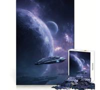 Puzzle Difficile de 1000 pièces représentant Un Vaisseau Spatial survolant des planètes, idéal pour Adultes 38x26cm 38x26cm
