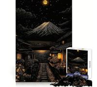 Puzzle Difficile de 1000 pièces représentant Un Village Japonais Nocturne avec Le Mont Fuji, idéal pour Adultes Jeu Intelligent à réaliser chez soi Cadeau Festif (38x26cm)