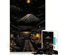 Puzzle Difficile de 1000 pièces représentant Un Village Japonais Nocturne avec Le Mont Fuji, idéal pour Adultes Jeu Intelligent à réaliser chez soi Cadeau Festif (38x26cm)