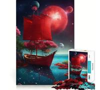 Puzzle Difficile de 1000 pièces représentant Un voilier Rouge sous Une Lune Pourpre idéal pour Les Adultes Un Jeu de logique Fine Relaxant et Amusant avec des Bords Nets et précis Un Cadeau