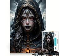Puzzle Difficile de 1000 pièces représentant Une Femme Mystique à Capuche et aux Yeux Rouges idéal pour Adultes Jeu de logique Solide Parfait pour Partager Un Moment Convivial Bords Nets