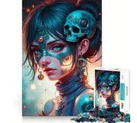 Puzzle Difficile de 1000 pièces représentant Une Femme Mystique ornée d'un crâne, pour Adultes Think Toy, Un Jouet paisible et Amusant, Une œuvre d'art aux découpes nettes (38x26cm)