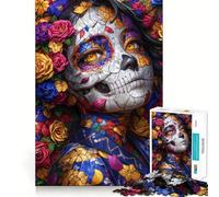 Puzzle Difficile de 1000 pièces représentant Une Femme tête de Mort Mexicaine Un Jeu de logique pour Adultes Un Jeu de précision pour renforcer Les Liens familiaux et créer Une Douce Surprise 38x52cm