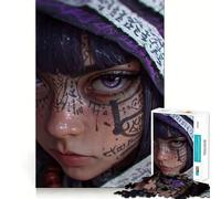 Puzzle Difficile de 1000 pièces représentant Une Fille aux Yeux Violets et tatouée, idéal pour Adultes Jeu Intelligent, à réaliser chez soi, à Assembler Cadeau Festif (38x26cm)