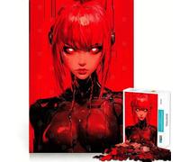 Puzzle Difficile de 1000 pièces représentant Une Fille Cyberpunk Rouge aux Yeux Brillants Jeu de réflexion Stimulant et Relaxant Découpe précise Cadeau mémorable (38x52cm)