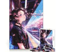 Puzzle difficile de 1000 pièces représentant une fille d'anime à la gare idéal pour adultes Un cadeau original et stimulant pour améliorer votre mémoire et passer un agréable moment Bords nets 50x75cm