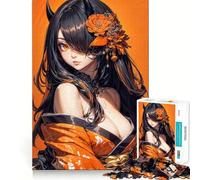 Puzzle Difficile de 1000 pièces représentant Une Fille d'anime à Motifs Floraux Orange idéal pour Adultes Ce Puzzle de est Un Cadeau Artistique et Facile à Assembler Parfait pour se détendre