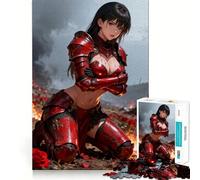 Puzzle Difficile de 1000 pièces représentant Une Fille d'anime en Armure Rouge sur Un Champ de Bataille idéal pour Adultes Un Jeu Stimulant et Relaxant avec Une découpe précise et Un Cadeau mémorable