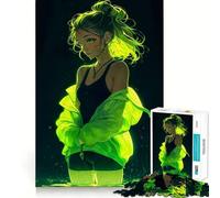 Puzzle Difficile de 1000 pièces représentant Une Fille d'anime Vert Fluo, pour Adultes Jeu de logique et de Train, découpe Lisse, Cadeau de qualité supérieure (38x26cm)