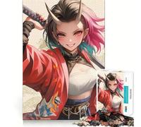 Puzzle Difficile de 1000 pièces représentant Une guerrière Oni en Rouge, idéal pour Adultes Jeu de logique Solide, Simple et Amusant, découpe de précision, Cadeau de Noël (38x26cm)