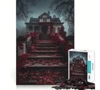 Puzzle Difficile de 1000 pièces représentant Une Maison envahie par la végétation et des vignes Rouges, idéal pour Adultes Jeu Intelligent à Faire à la Maison Cadeau Festif (50x75cm)