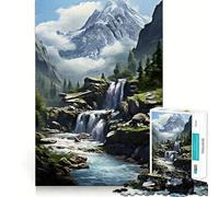 Puzzle Difficile de 1000 pièces représentant Une Montagne, Une Cascade et Une rivière, pour Adultes Think Toy, Un Jouet paisible et Amusant, Une œuvre d'art aux découpes nettes (38x52cm)