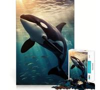Puzzle Difficile de 1000 pièces représentant Une Orque Plongeant au Coucher du Soleil, idéal pour Adultes Ce Puzzle stimule la mémoire, facilite l'assemblage et Offre Un Cadeau Artistique (38x26cm)
