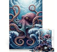 Puzzle Difficile de 1000 pièces représentant Une Pieuvre stylisée dans Les Vagues de l'océan 38x26cm, idéal pour Adultes Jeu de logique, de précision et de Partage en Famille 38x26cm