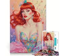 Puzzle Difficile de 1000 pièces représentant Une pin-up rousse et des Fleurs, idéal pour Adultes Un Jeu intellectuel Stimulant et de qualité, Un Cadeau Exquis (38x26cm)