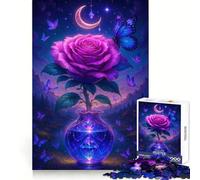 Puzzle Difficile de 1000 pièces représentant Une Rose Violette dans Un Vase en Cristal avec des Papillons Jeu de logique Solide Simple et Amusant avec découpe de précision Idée Cadeau de Noël 38x26cm