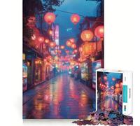 Puzzle Difficile de 1000 pièces représentant Une Rue Asiatique pluvieuse avec des lanternes, idéal pour Adultes Un Casse-tête Relaxant et apaisant, Un Cadeau Original (50x75cm)