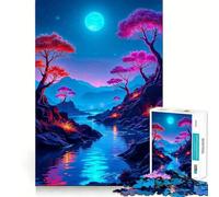 Puzzle Difficile de 1000 pièces représentant Une scène de rivière Nocturne pour Adultes (50x75cm) Jeu Intelligent à Faire à la Maison pour Les fêtes