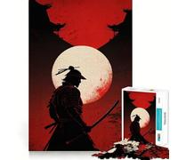 Puzzle Difficile de 1000 pièces représentant Une Silhouette de samouraï avec la Lune et Un Temple, idéal pour Adultes Découpe Lisse et agréable Cadeau Classique (38x26cm)